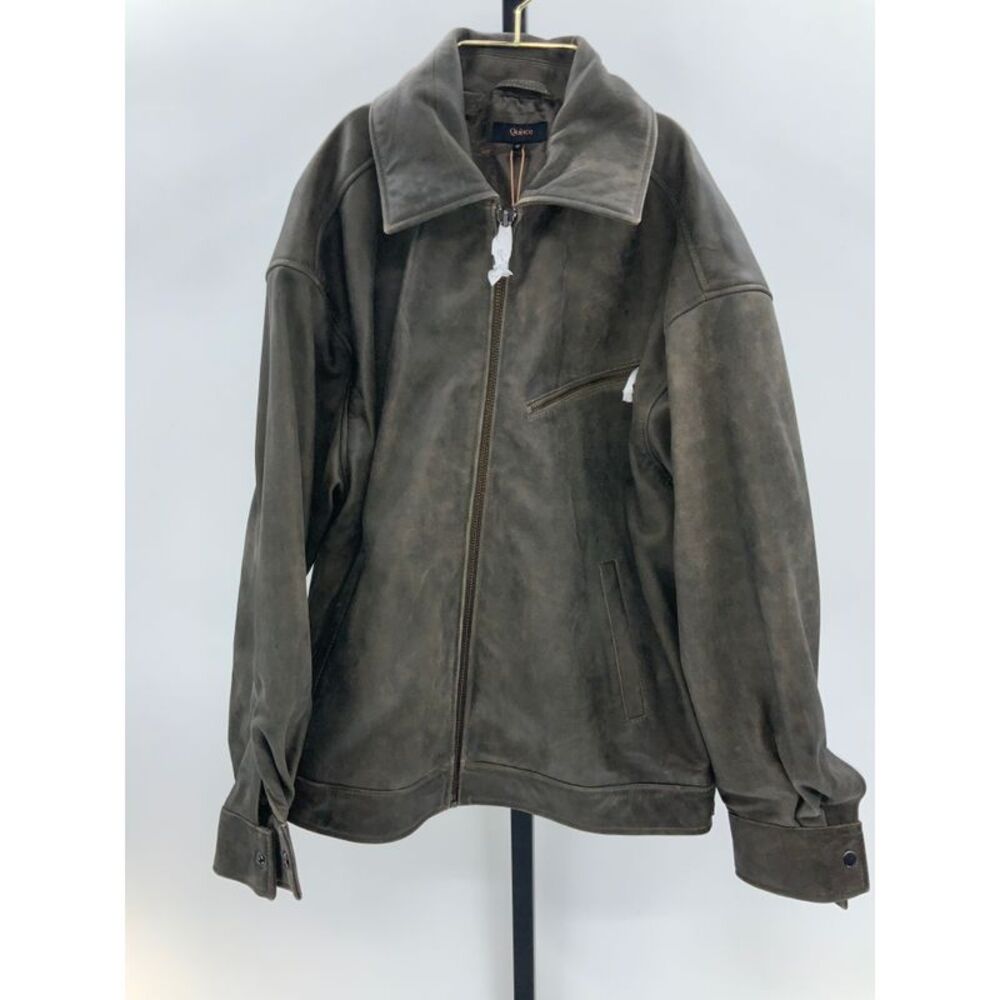 Quince Women's 100% Leather Oversized Bomber Jacket Distressed Brown M